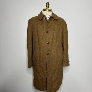McGregor 1950s Vintage Tweed Wool Blend Lined Overcoat Tan Brown Size 40